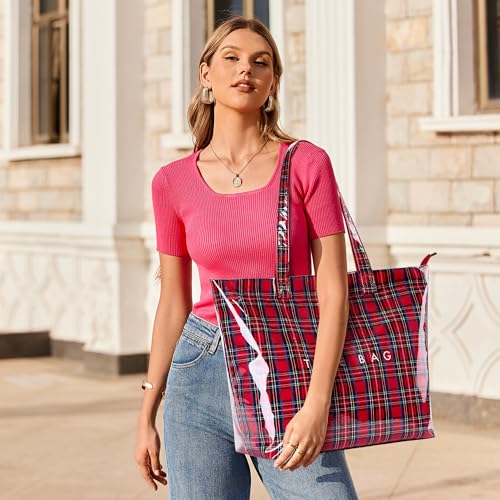 Image of KALIDI PVC Zipper Tote Bag, Jelly Kraft Paper Beach Bag Large Hobo Carry All Travel Shopping Handbag Plastic Shoulder Bag