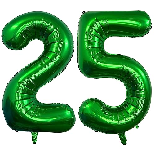 Image of Number 25 Dark Green Balloons 40 Inch Giant Green 25 or 52 Numer Foil Helium Balloons for 25th Dark Green Birthday Party Supplies 52th Anniversary Events Decorations