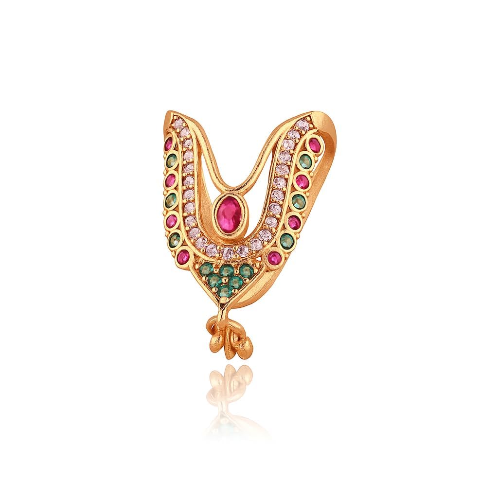 Traditional V Shaped Gold Plated Ring with Colorful Stones-image-26