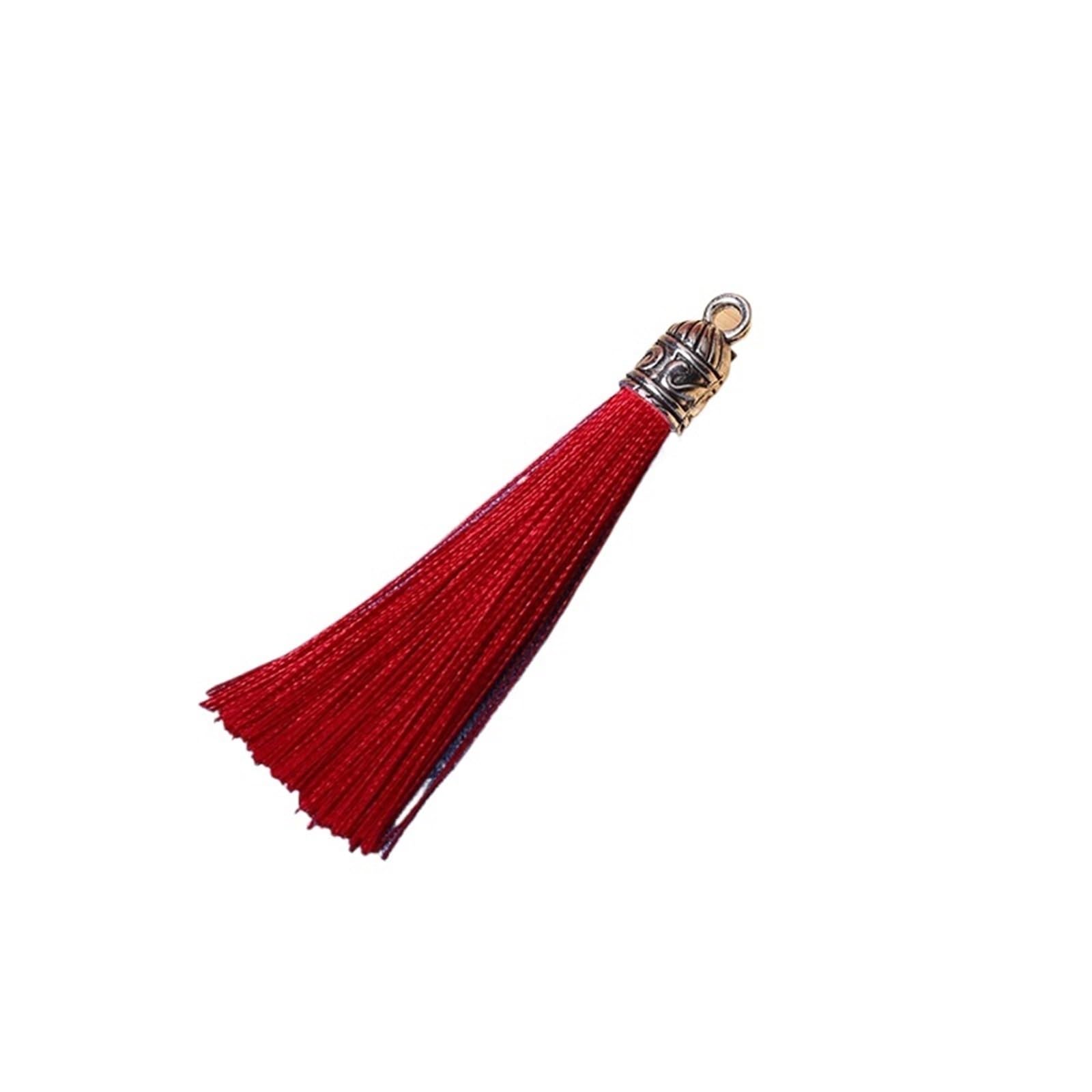 Mini Tassels 50Pcs Keychain Tassel Charms Bulk Silky Handmade Tassels Mini Crafting Tassel for Earrings Bracelets Necklaces DIY Craft for Crafts(Wine red)