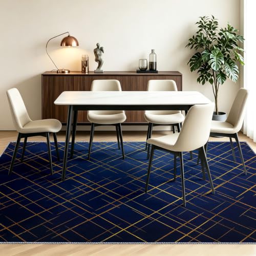 Tapis géométrique moderne bleu 60x90 cm lavable salon - 7