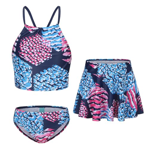 Image of Girls 3 Piece Swimsuits for Teen Girls Bikini Set with Skirt Hawaiian Bathing Suits Beach Swimwear 3-16 Years