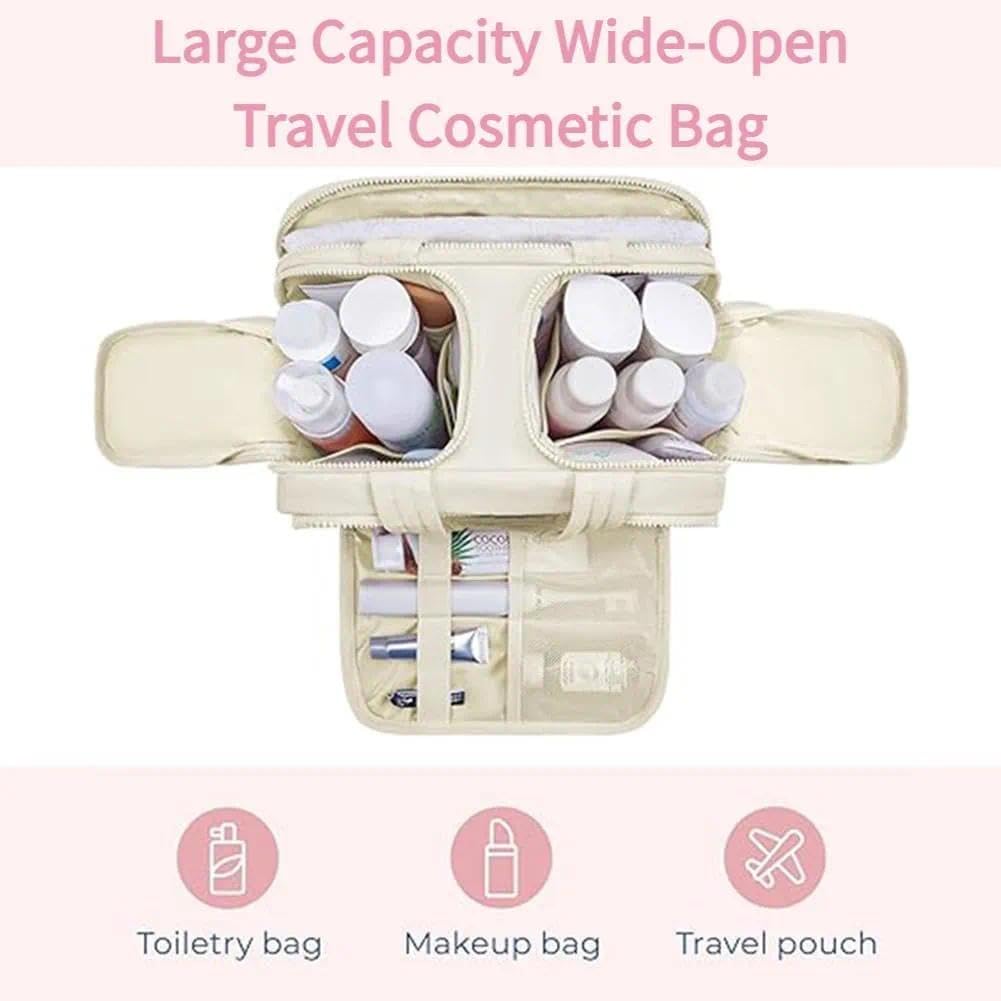 Organizador de maquillaje de viaje, bolsa de aseo de gran capacidad, bolsa de cosméticos ligera 4 en 1 con separación húmeda y seca, fácil de transportar para mujeres