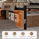 DICTAC Bettgestell 160x200 mit LED Beleuchtung Bett 160x200 mit Steckdose und USB-Ladefunktion &Holzkopfteil Metallbett mit Lattenrost aus Metall,Bettrahmen mit Stauraum unter dem Bett, Höche 32