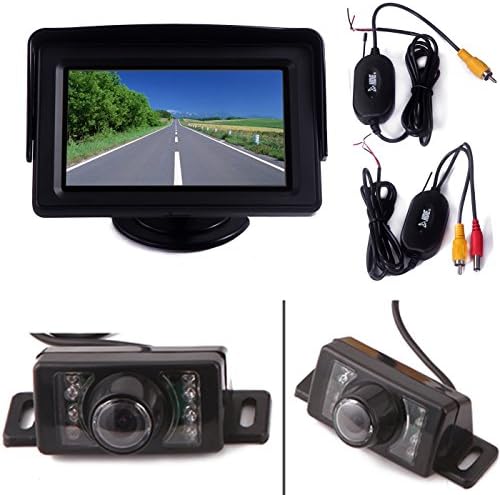 HDE Wireless Reverse Parking System Blind Spot Cam Kit (Rear View License Plate Backup Camera + 4.3" LCD Color Monitor)