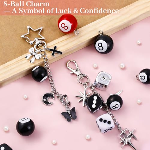 Image of Wurosi 945 Pcs Bag Charm Kit, Charms Lip Gloss Keychain Making Kit, Beaded Keychain Making Kit, Y2K Keychains, 8 Ball Dice Charm Keychains, DIY Customizable Crafts Key Chains(Gold & Silver)
