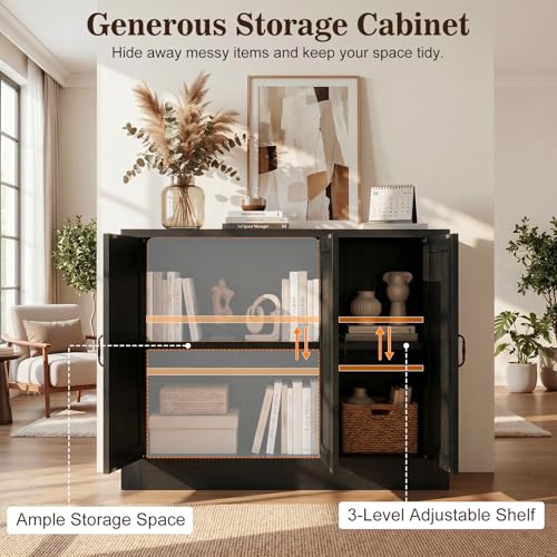 118 Inch Modern TV Stand for 85 Inch TVs Black Long Media Console - Image 3