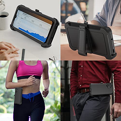 Tenco Compatible With Samsung Galaxy A32 5G Case,With Screen Protectors,Heavy Duty Rugged Shockproof Full Body Protection Kickstand Case Belt Clip Holster For 5G(Black), Sm-A326B, Sm-A326Bds #TOP6