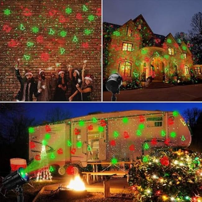 Christmas Projector Lights Outdoor Holiday Laser Lights Landscape Spotlight Red and Green Star Shower with 360 Accessibility Wireless Remote Christmas Decor for Xmas Party Outdoor Garden Patio Wall