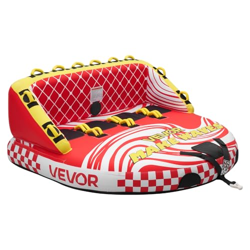 VEVOR Towable Tube für Boote, Wassersport-Schleppreifen für 4 Personen, bis 308 kg Tragfähigkeit, mit 2 Zugpunkten, Nylonhülle, Gepolsterten Griffen und Sicherheitsventil, für Seen, Flüsse, Rot