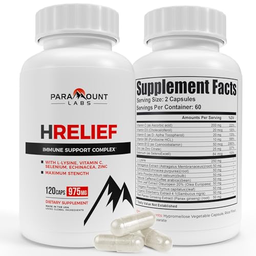Immune Support Supplement HRelief Treatment - Lysine Supplement and Health Support for Adults - Outbreak Control with Super Lysine Capsules - Super Lysine Immune Support ,...