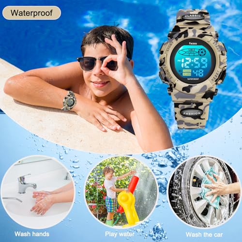 Image of Kids Watch Digital for Boys-Waterproof Kids Sports Watch with Light, Alarm&Snooze,Stopwatch Military Design Silicone Band Gift for Birthdays,Christmas Outdoor Activities(8+ Years)