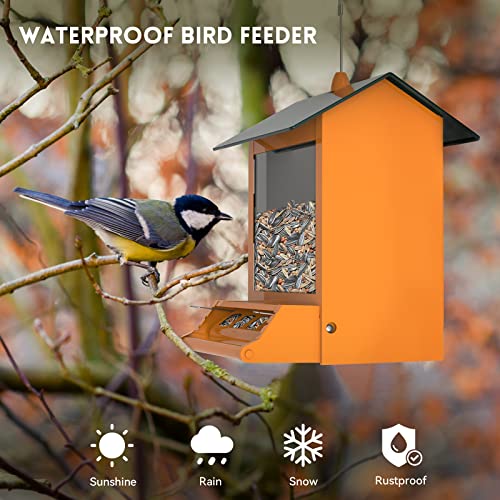 Squirrel-Proof-Bird-Feeders-Outside-Digipettor-Metal-Wild-Bird-House-Feeder-with-Weight-Activated-Perches-4-Feeding-Ports-for-Yard-Garden-Decor-Orange