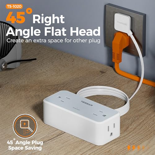 5FT Flat Extension Cord, TESSAN Surge Protector Power Strip with 4 Widely Spaced AC Outlets, 900 Joules Surge Protection, Ultra-Thin Flat Plug Desk Charging Station for Home Office Dorm Essentials - 8