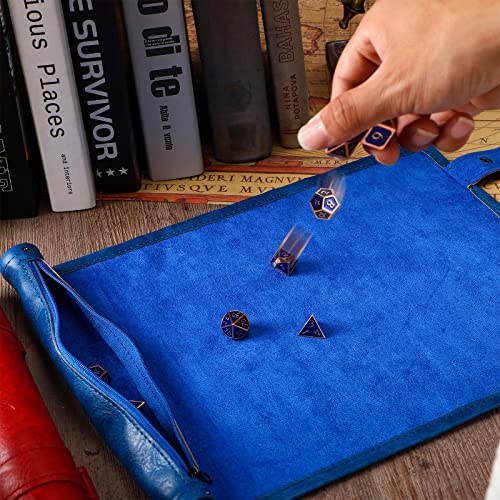 4 Pcs Dice Holder Polyhedral Dice Tray Rolling Mat With Zipper Folding Storage Dice Tray Pu Leather Scroll Dice Bag Compatible With Dnd Rpg Dice Table Game Accessories, Black Red Blue Brown #TOP2