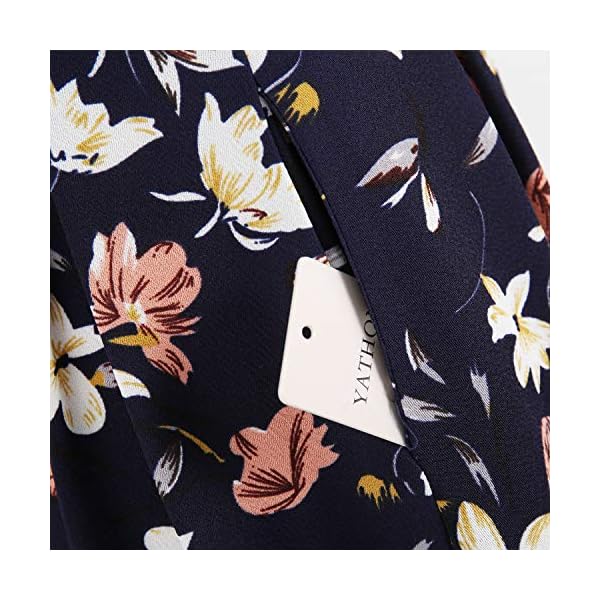 YATHON Vintage Party Dresses for Women Elegant Flower Print Pockets Short Sleeve Knee-Length Casual Swing Dresses for Junior Wedding Party (L, YT018-Navy Floral 01)