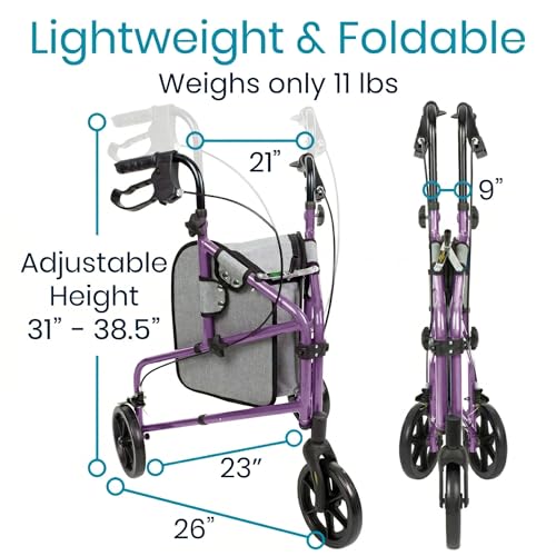 Image of Vive Mobility 3 Wheel Walker for Seniors - Foldable Narrow Rollator Walker