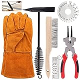 Hilitchi 6Pcs Welding Slag Removal Tool Set, 8inch Welding Pliers, Welding Chipping Hammer, Wire Brush Wire Scratch Brush and 2 Stainless Steel Metal Sheet Thickness Gauges