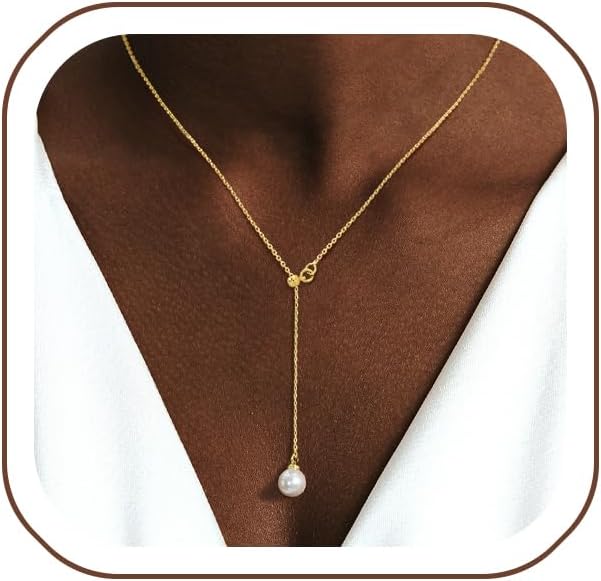 Luxval Lariat Gold Necklace for Women, Dainty Long Necklace 14k Gold Plated/Silver Y-Shaped Pendant Necklaces Trendy Beaded Chain Drop Necklaces Jewelry for Women Gifts