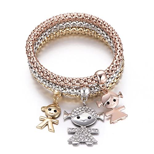 Xinyixin Pulsera de las mujeres, pulsera linda del puño de la pulsera de la pulsera de cadena de estiramiento de la pulsera linda para las muchachas con el cristal, Hierro Cristal Cover