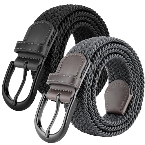 Image of Mile High Life | Braided Stretch Elastic Belts | Pin Oval Solid Black Belt Buckle | PU Loop End Tip Men /Women /Junior Belt