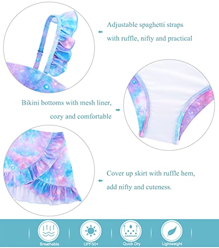 Image of ALISISTER Girls Swimsuit 3 Piece Bathing Suits Summer Bikini Tankini Sets with Cover Up Skirt for 4-12 Years