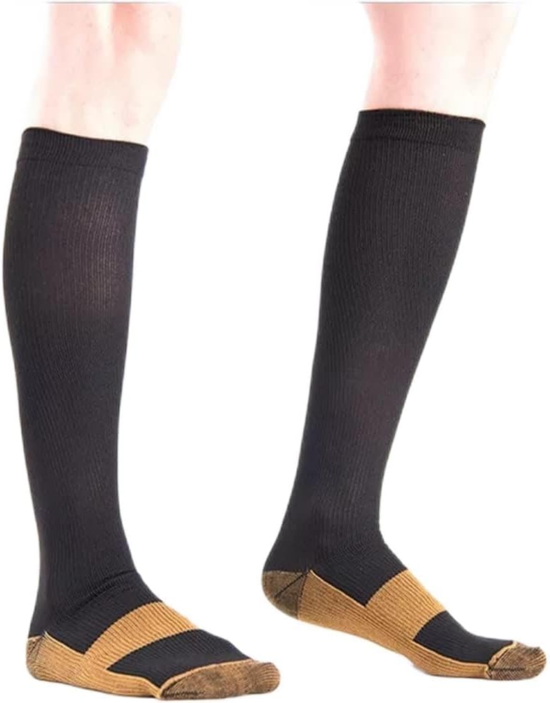 Unisex Copper Compression Socks Women Men 15-20 MmHg Graduated Knee High Stockings 1 Pair