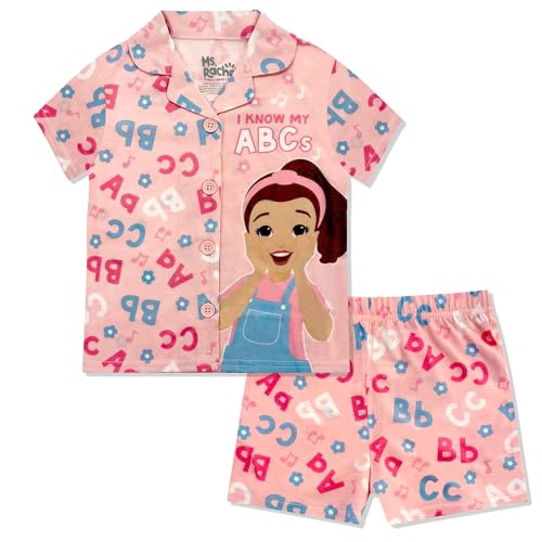 Ms. Rachel Girls Pajama Set - 2 Piece Cozy Girls Pjs, Button Down Short Sleeve & Shorts For Toddler Kids - Official Product