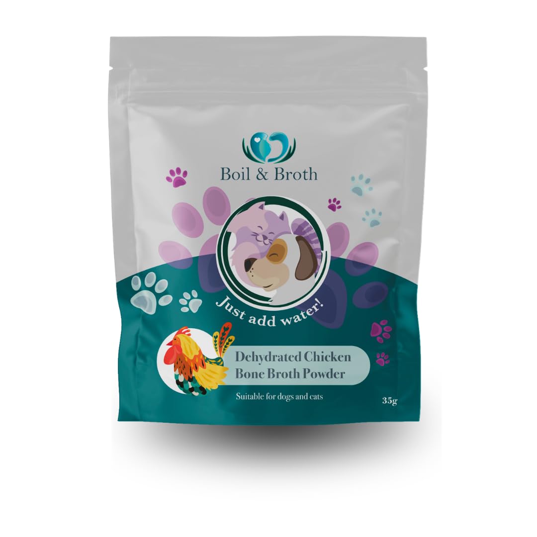 Boil & Broth Chicken Bone Broth for Dogs & Cats, 35g - Dog Protein Powder & Collagen for Dogs - Up to 21 Servings - Dog Bone Broth Powder for Joint Health, Gut Health, Skin & Coat - Free-Range Chicken