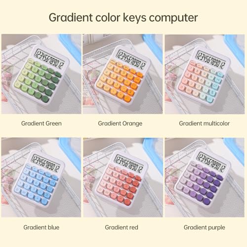 Mavaol Niedlicher 12-stelliger Taschenrechner mit großem LCD-Display, runden Tasten, doppelter Stromversorgung, Bonbonfarben mit Farbverlauf, ideal für Büro, Schule und Zuhause (Mehrfarbig)