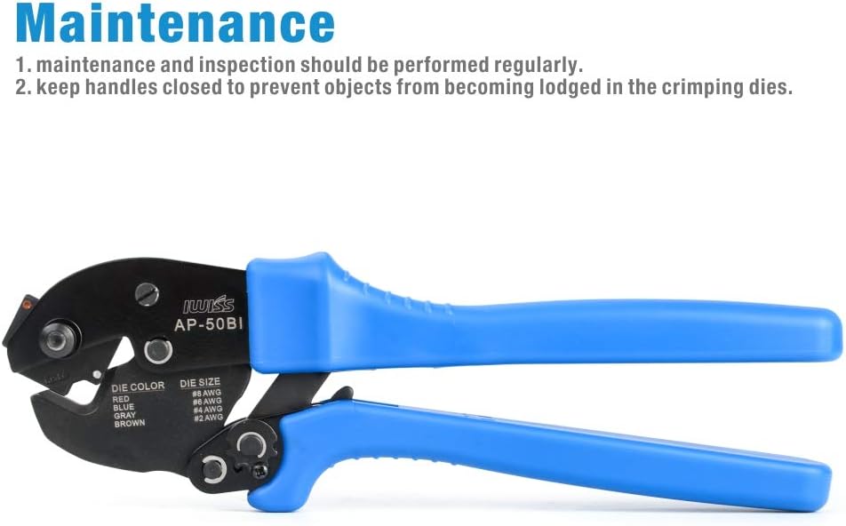 IWISS AP-50BI Battery Cable Ring Terminal Crimper for 8, 6, 4, 2AWG Copper Cable Lugs, Heavy Duty Wire Lugs and Battery Cable Ends - - 