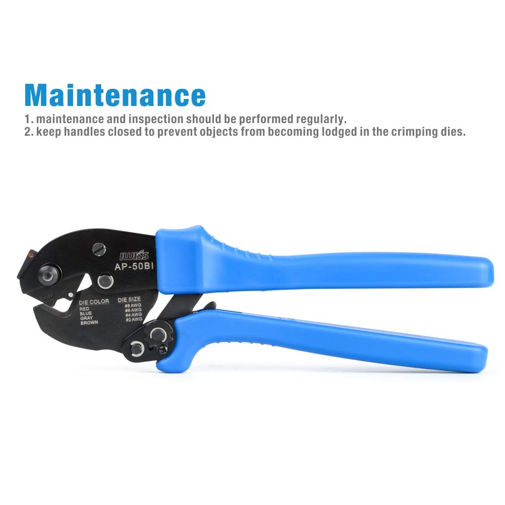 IWISS AP50BI Battery Cable Ring Terminal Crimper for 8, 6, 4, 2AWG