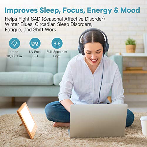 Lampe de luminothérapie 10000 Lux SAD Lampe LED de lumière du pour le traitement efficace des troubles affectifs saisonniers avec fonction minuterie Contrôle tactile convient à la maison/bureau Lampe de luminothérapie 10000 Lux SAD Lampe LED de lumière du pour le traitement efficace des troubles affectifs saisonniers avec fonction minuterie Contrôle tactile convient à la maison/bureau