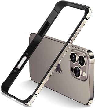 YMXPYiPhone 16 Pro Aluminum Bumper Case, Metal + Silicone Frame, Double Structure, Lens Protection, Lightweight, Strap Hole, Shockproof Bumper Desert Titanium, iPhone 16 Pro