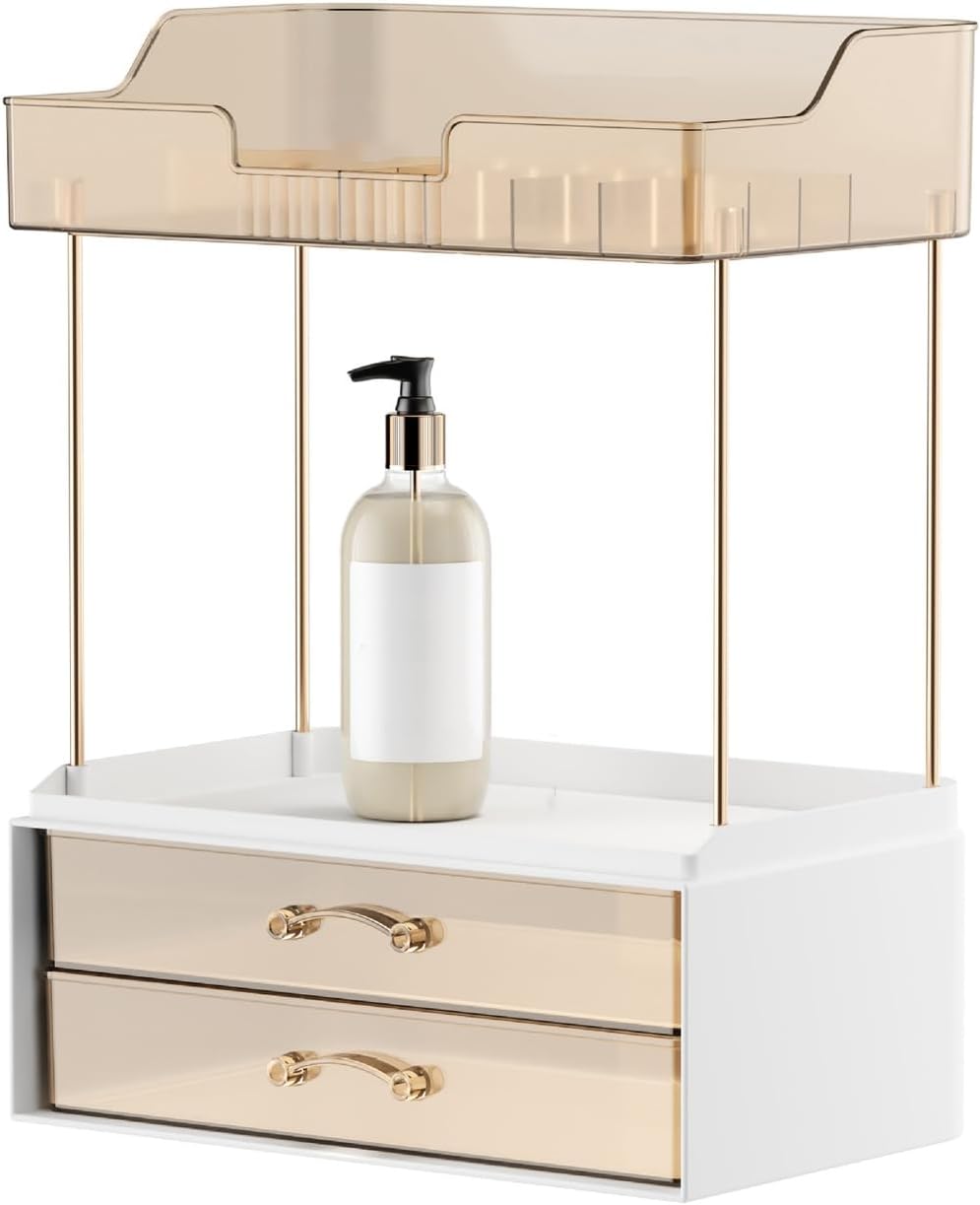 QIAGE コスメ収納 アイシャドウ 口紅 メイク収納 メイクボックス カラー2 化粧品収納ラック 多機能 香水収納ラック 31cm