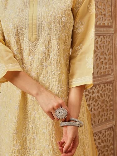 Image of Ada Women's Cotton Straight Fit Straight Hand Embroidered Lucknowi Chikankari Kurta Kurti A411165