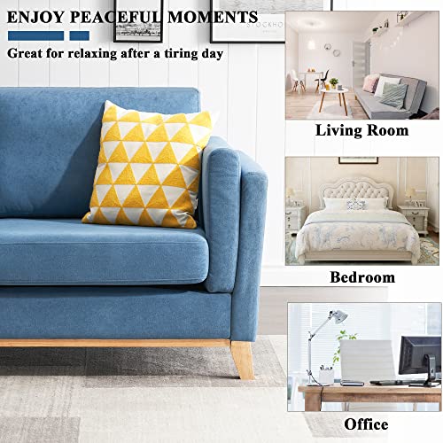 72" Loveseat Sofa, Mid-Century Modern Love Seats For Living Room, Upholstered Sofa Couches With Solid Wood Leg, 2 Seat Chenille Fabric Couch For Small Space, Dorm, Apartment, Office (Blue) #TOP3