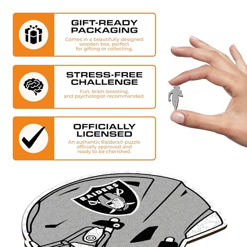 Iconic Puzzles, Las Vegas Raiders Helmet, Wooden Puzzle officially licensed NFL, 100% sustainable - Image 3
