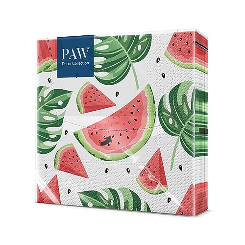 PAW - Serviette Papier 3 Plis (33 x 33 cm) I Lot de 20 I Fruits, Pastèques Décoration de Table Idéale Fête D'Anniversaire, de Jardin, de Famille, Pique-Nique (Tasty...