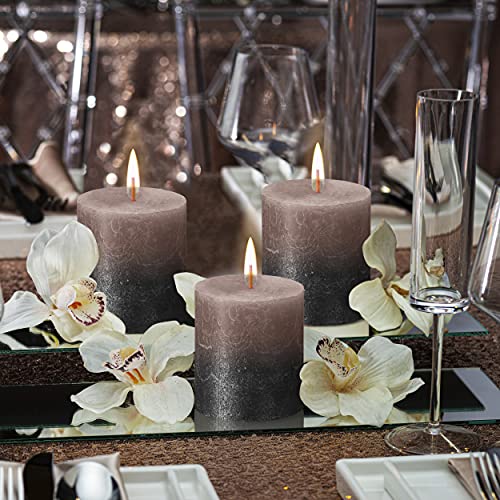 Bolsius 4 Pack Caramel/Black Sunset Rustic Metallic Pillar Candles - 2.75 X 3.25 Inches - Fine European Quality - Natural Eco-Friendly Plant-Based Wax - Unscented Dripless Smokeless 35 Hour Candles #TOP4