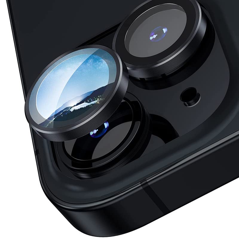 Image of [2 Pack For iPhone 14 /For iPhone 14 Plus Camera Lens Protector Alloy Metalin Ring Case Friendly Black