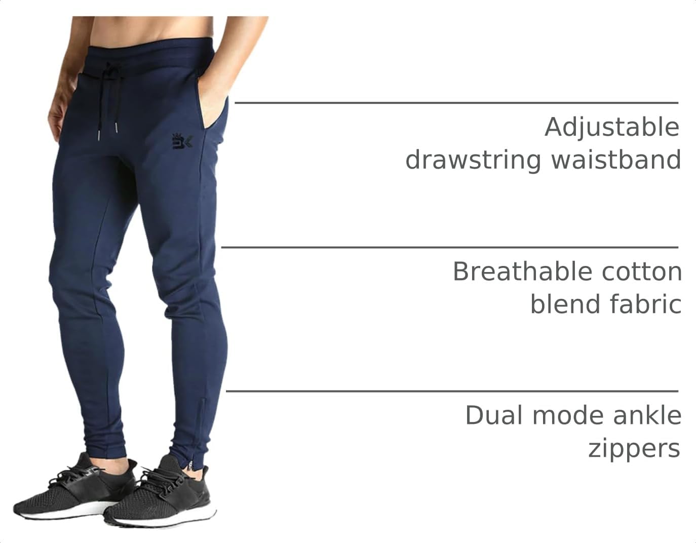 BROKIG Men's Zip Joggers Casual Gym Workout Track Pants