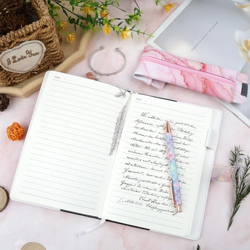 Honosen Tagebuch mit Schloss, A5 Schreibtagebuch für Mädchen, Geschenk zum Schulanfang, Notizbuch-Set mit Kugelschreiber,Stifteetui,etc, Teenager Mädchen Schreibwaren Geschenke 8 9 10 11 12 13 Jahre