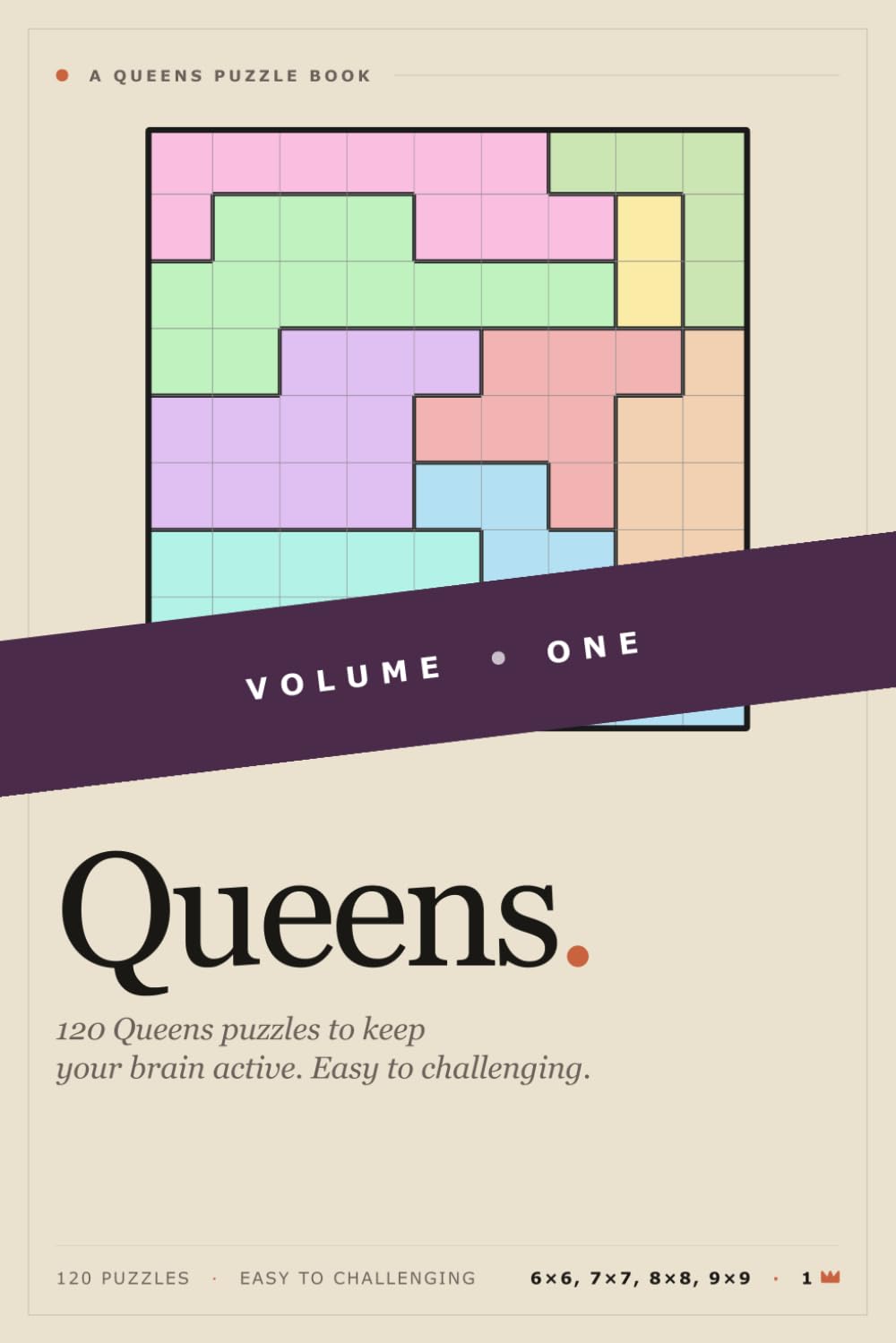 Queens Puzzle Book for Adults: 120 Queens Puzzles | 4 Difficulty Levels | 6x6, 7x7, 8x8, and 9x9 Grids | With Complete Solutions