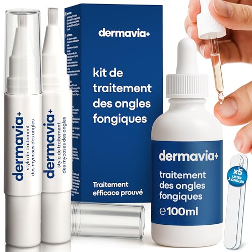 DERMAVIA+ - DERMAVIA+ Traitement contre les mycoses des ongles – 100 ML + 6 ML Stylos Torsion – Convient aux diabétiques – Traitement cliniquement prouvé – Facile à utiliser et résultats rapides
