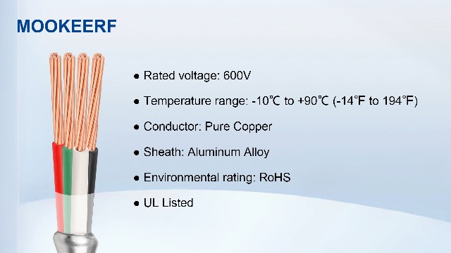 Image of MOOKEERF 6 /3 MC Cable with Ground - 75FT Pure Copper 6AWG /3 Metal Clad Wire with Aluminum Armor 6 Gauge 3 Conductor Type MC Alum Cable