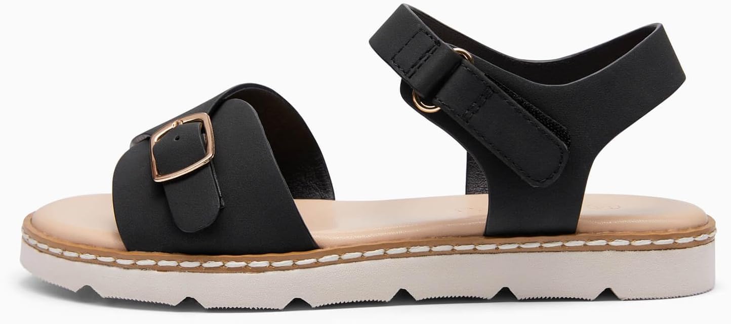 Coutgo Girls Sandals Open Toe Summer Dress Shoes Adjustable Buckle Ankle Strap Comfortable Flats