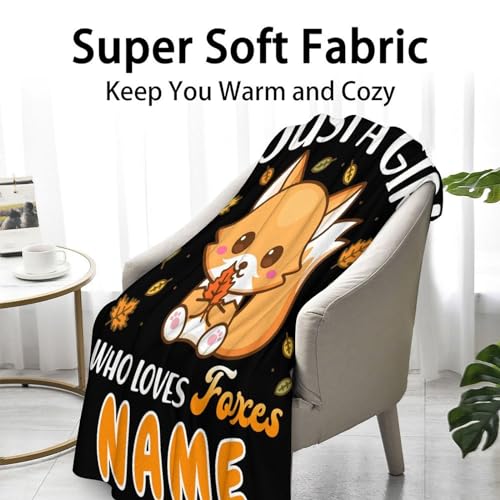Mercuryelf Custom Fox Throw Blanket - Black Soft Fuzzy Throws Gift for Teen - 50x60 Inches Small Cute Blankets for Living Room, Sofa