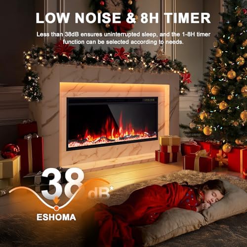 60 Inch Electric Fireplace with Mantel, Replaceable 42”Fireplace Insert Heater, 3D Realistic Log and Flame Effect, Timer, White Marble Finish for Living Room Bedroom - Thumbnail 4