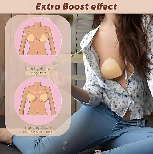 Image of DEPOVOR Large Size Double-Sided Sticky Inserts Lightly Padded for D+ Cups, Reusable Adhesive Lifting Bras for Large Bust Beige